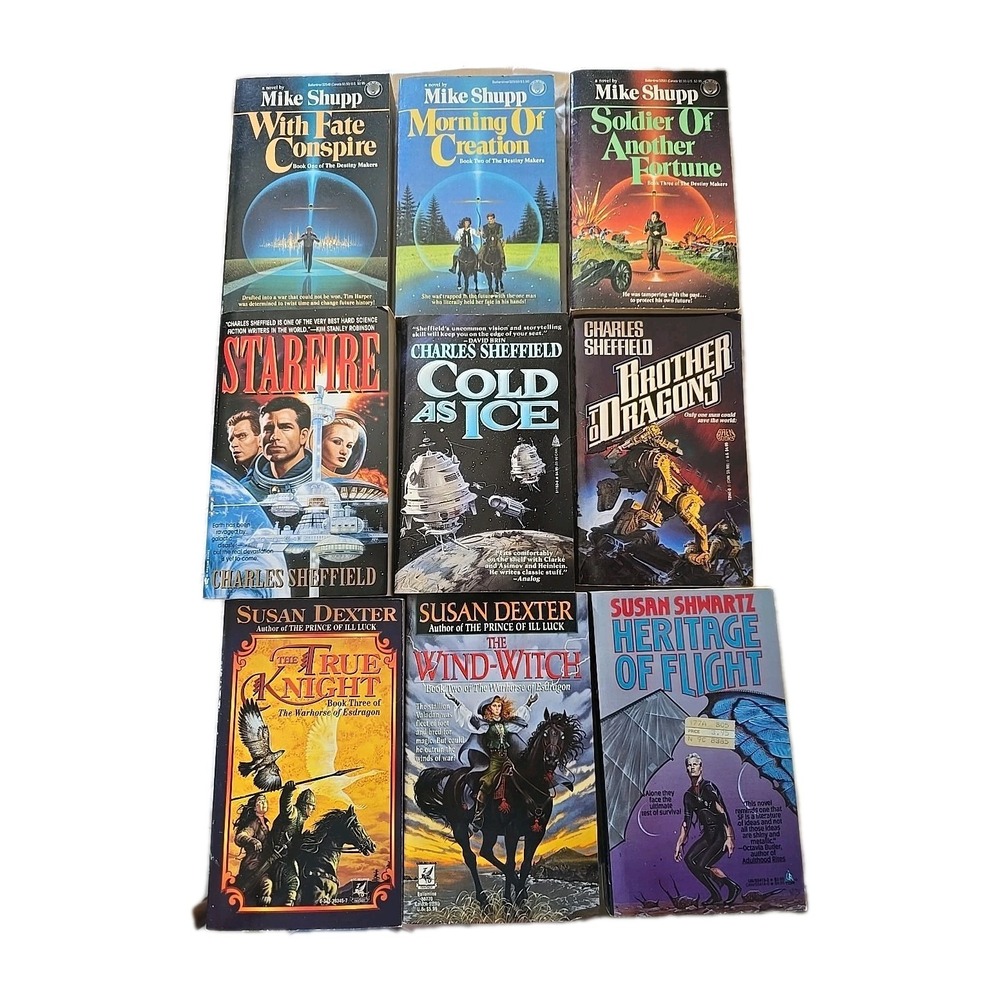 Lot of 9 Mike‎ Shupp, Charles Sheffield, Susan Dexter Sci-Fi Paperback Books